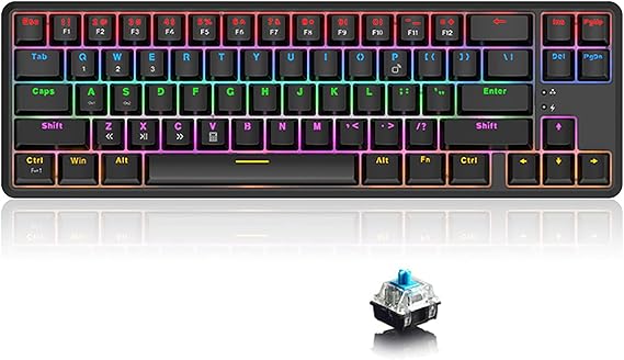 کیبورد مکانیکی دوحالته Ajazz K680T RGB مشکی، مخصوص تایپ و گیمینگ | آمازونیکس